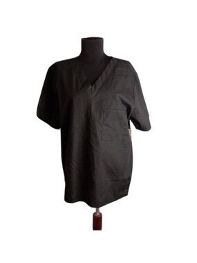 Black V-Neck Scrub Top S 65% Polyester 35% Cotton Made In Egypt